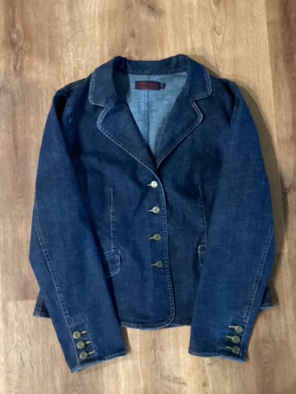 Triba Denim‎ Jacket Womens Size 14 Dark Blue Denim Pockets Made in Bulgaria